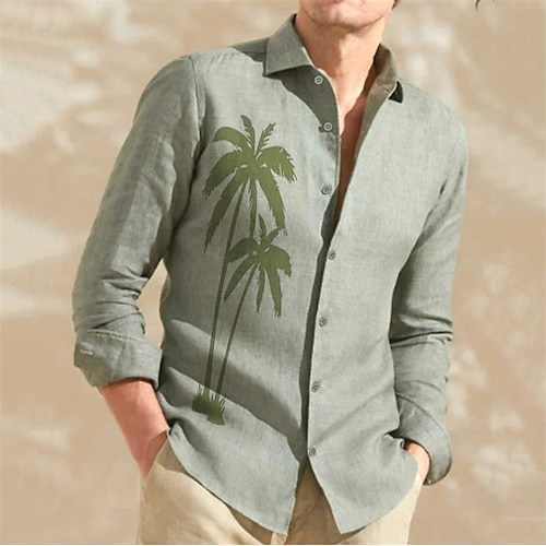 

Per uomo camicia di lino Camicia estiva Camicia da spiaggia Verde Manica lunga Stampe astratte Collo ripiegabile Primavera & Autunno Informale Giornaliero Abbigliamento Bottone giù