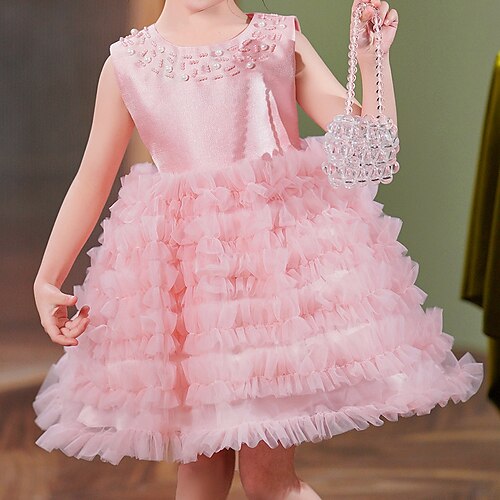 

Bambino (1-4 anni) Da ragazza Vestito da festa Tinta unica Abito voluminoso Al ginocchio Vestito Scuola Retato Girocollo Senza maniche stile sveglio Vestito 7-13 anni Estate Bianco Rosa Rosso