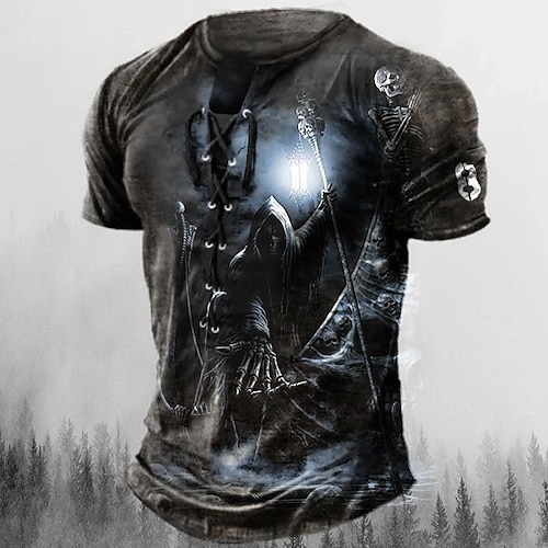 

Herre T-shirt T-Shirts Grafisk Dødningehoveder Krave Tøj 3D-udskrivning Afslappet Daglig Kortærmet Blondér Trykt mønster Mode Designer Årgang