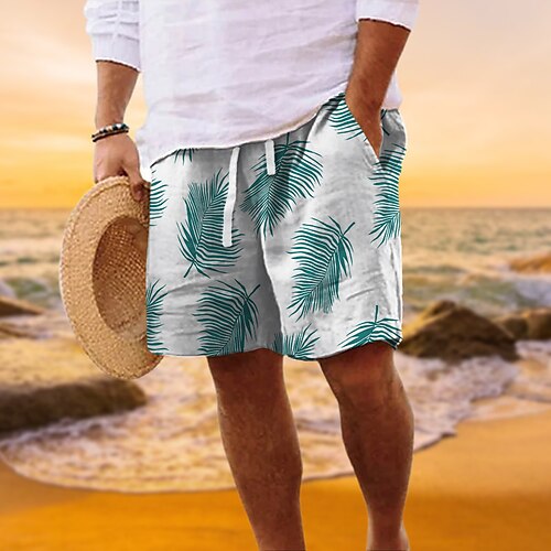 

Herre Sommer shorts Strandshorts Snørelukning Elastisk Talje Grafisk Blad Åndbart Blød Korte Afslappet Daglig Ferie Gade Hawaiiansk Blå Lilla Mikroelastisk