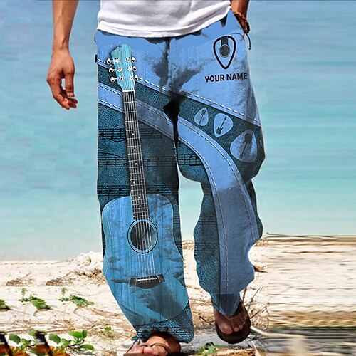 

Hombre Pantalones Pantalones de verano Pantalones de playa Correa Cintura elástica Impresión 3D Estampados Guitarra Instrumento musical Comodidad Casual Diario Festivos Ropa de calle Hawaiano Azul