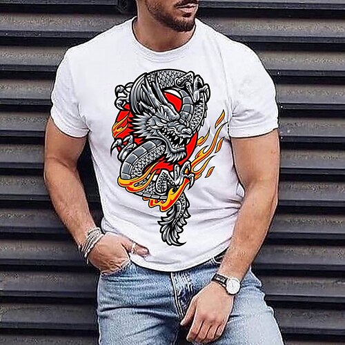 

Herre T-shirt T-Shirts Grafisk Dyr Drage Rund hals Tøj 3D-udskrivning udendørs Afslappet Kortærmet Trykt mønster Årgang Mode Designer