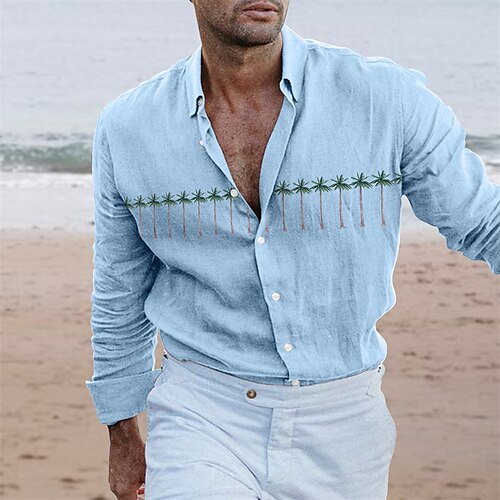 

Per uomo camicia di lino Camicia da spiaggia Nero Bianco Blu Manica lunga Pop art Bavero Estate Informale Giornaliero Abbigliamento Bottone giù