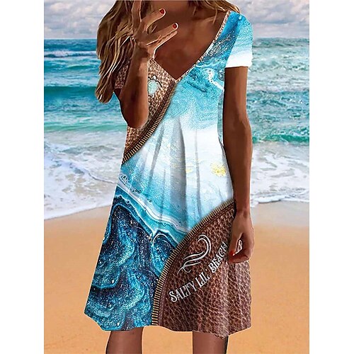 

Per donna Abito da spiaggia Abbigliamento da spiaggia Vestito longuette Stampa Tropicale Di tendenza Mare A V Manica corta Taglio sartoriale Esterno Giornaliero Blu 2023 Estate Primavera S M L XL