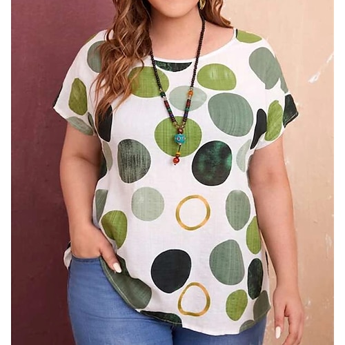 

T shirt Tee Femme Vert Pois Manche Courte du quotidien Fin de semaine basique Col Rond Normal Standard Grande Taille L