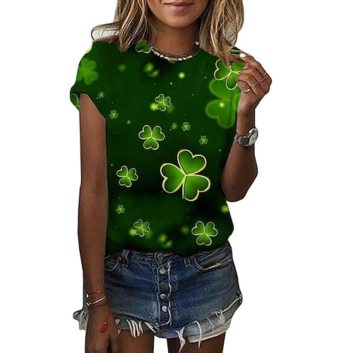 

Damen T Shirt Gras-Grün Hellgrün Armeegrün Blatt Bedruckt Langarm Festtage Wochenende St. Patricks Day Rundhalsausschnitt Standard Blume Farbe S