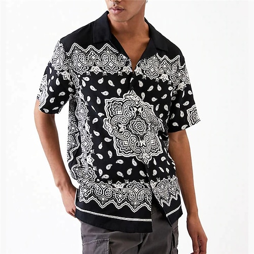 

Hombre Camisa camisa hawaiana Floral Estampados Cosecha Collar Cubano Negro Casual Festivos Manga Corta Abotonar Estampado Ropa Deportes Moda Ropa de calle Design