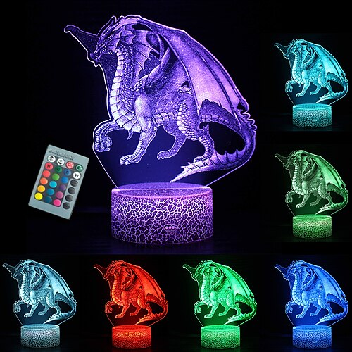 

luce notturna dinosauro per bambini lampada da notte illusione 3d 16 colori che cambiano con regali di decorazione della stanza del telecomando per bambini ragazzi ragazze