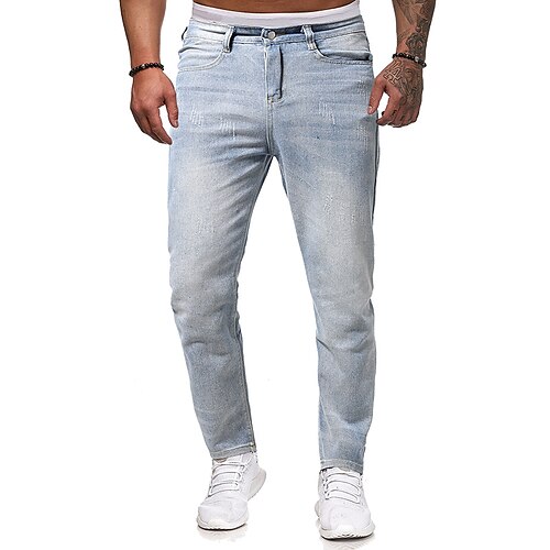 

Per uomo Jeans magro Pantaloni Pantaloni di denim Tasche Liscio Indossabile Giornaliero Per eventi Per uscire Moda Essenziale Blu