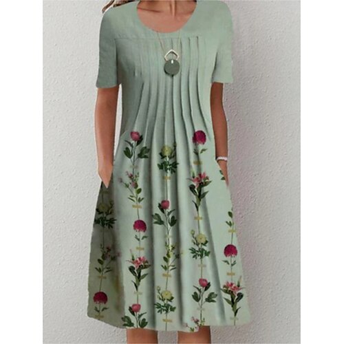 

kvinners fritidsgenser kjole sommergenser kjole print genser kjole floral rynket lomme mini genser kjole mote moderne utendørs daglig kortermet løs passform grønn sommer vår s m l xl