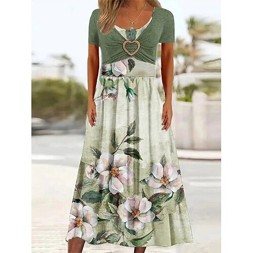 

Per donna Vestito casual Abito estivo Abito stampato Floreale A quadri Increspato Tasche Girocollo Vestito longuette Di tendenza Streetwear Esterno Giornaliero Manica corta Morbido Verde Estate