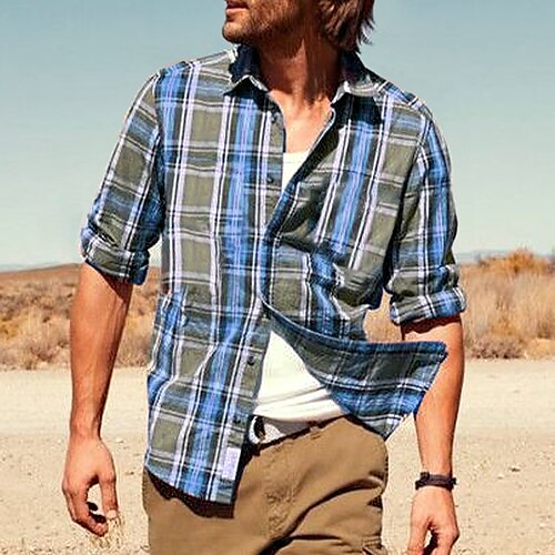 

Per uomo Camicia Camicia con bottoni Maglietta informale Giallo Blu Arancione Manica lunga A quadri Collo ripiegabile Strada Giornaliero Tasca frontale Abbigliamento Di tendenza Informale Comodo