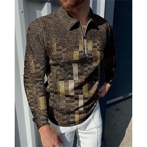 

Per uomo POLO Polo con zip Camicia da golf Golf Stampe astratte Vintage ▾ Geometria Collo ripiegabile Marrone Esterno Strada Manica lunga Cerniera Stampa Abbigliamento Di tendenza Streetwear