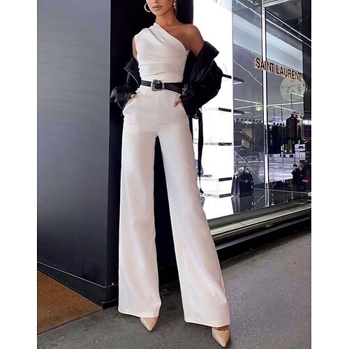 

Damen Jumpsuit mit Schnürung Feste Farbe kalte Schulter Strassenmode Ordinär Party B¨¹ro Gerade Regular Fit Ärmellos Ärmellos Schwarz Weiß Rote S M L XL Ganzjährig