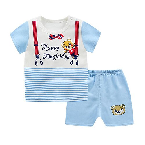 

2 Dele Baby Drenge T-shirt & Shorts Outfit Tegneserie Kortærmet Crewneck Sæt udendørs Mode Daglig Sommer Forår 3-7 år K035-Kaktus K043-Lille krokodille K005-pink killing