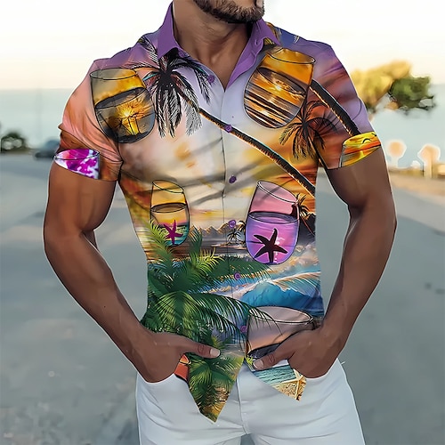 

Homme Chemise Chemise hawaïenne Cocotier Imprimés Photos Col rabattu Jaune Bleu Violet Vert Plein Air Casual Manches courtes Bouton bas Imprimer Vêtement Tenue Rétro Vintage Mode Vêtement de rue