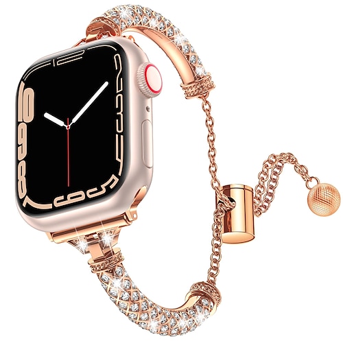 

Jewelry Bracelet Compatible with Apple Watch band 38mm 40mm 41mm 42mm 44mm 45mm 49mm Women Bling Diamond Stainless Steel Rhinestone Strap Replacement Wristband for iwatch Series Ultra 8 7 6 5 4 3 2 1