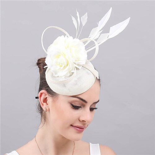 

Fascinateurs Sinamay Mariage Derby kentucky la demoiselle Mariée Avec Plume Fleur Casque Couvre-chef