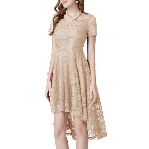 

Dame Elegant Romantikk Blonde kjole Mini kjole Ferie Bryllupsgjest Blonde pluss høy lav Helfarge V-hals Kortermet Normal Sommer Vår 2023 Dyp Grønn Marineblå S M L XL