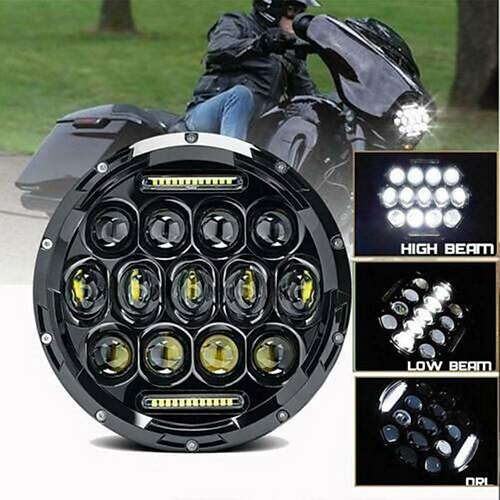 

Otolampara super brilhante 90w preto/cromo 7 polegadas h4 farol de moto led para harley softail magro gordo menino 7 polegadas halo angel eye drl led farol de motocicleta