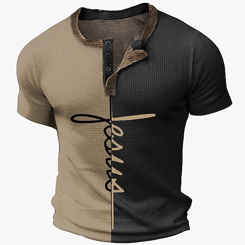 

Per uomo Camicia Henley Waffle Pop art Color Block Alfabetico Henley Abbigliamento Stampa 3D Esterno Giornaliero Manica corta Pulsante Di tendenza Originale Essenziale