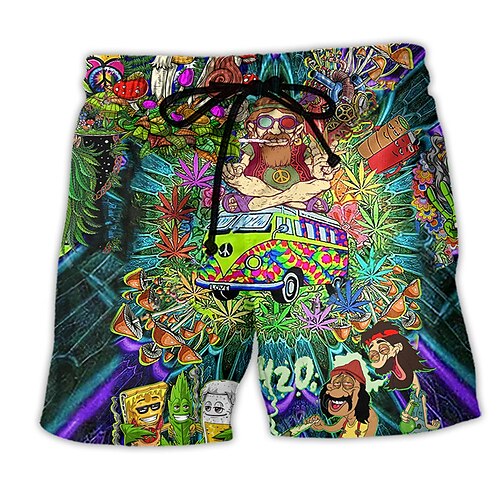 

Herre Surf shorts Badeshorts Snørelukning med mesh-for Elastisk Talje Hippie bus Grafiske tryk Hurtigtørrende Korte Afslappet Daglig Ferie Hawaiiansk Boheme Grøn Mikroelastisk