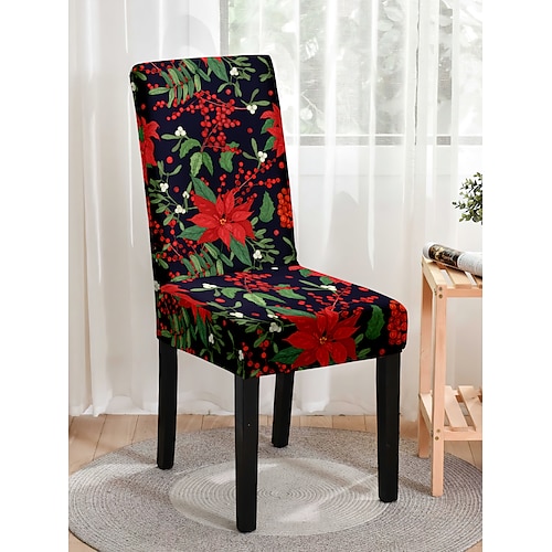 

Housse de chaise de cuisine extensible housse pour salle à manger fête hôtel plantes floral fil teint polyester doux durable amovible lavable