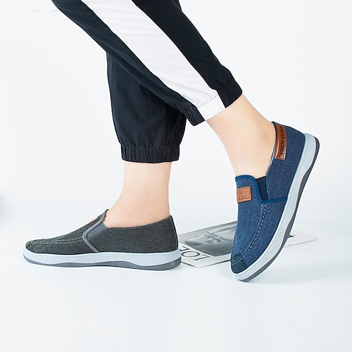 

Herren Loafer Slip On Komfort Schuhe Sport Brautkleider schlicht Outdoor Täglich Leinwand Stoff Atmungsaktiv Blau Grau Slogan Frühling Herbst