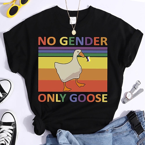 

Regenbogen LGBTQ KEIN GESCHLECHT NUR GANS T-Shirt-Ärmel Anime Grafik T-shirt Für Herren Damen Unisex Erwachsene Heißprägen 100% Baumwolle Casual