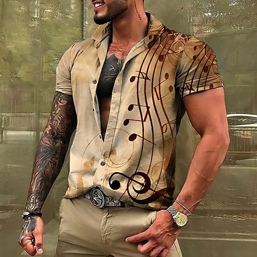 

Homme Chemise Chemise hawaïenne Imprimés Photos Musique Remarques Col rabattu Bleu Vert Kaki Gris Extérieur Plein Air Manches courtes Imprimer Vêtement Tenue Mode Vêtement de rue Design Flexible