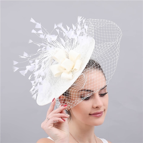 

fascinators sinamay Bryllup Kentucky Derby Dame Brude Med Fjer Medaljon Hovedbeklædning