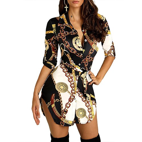 

Per donna Vestito casual Abito stampato Stampa Stampa Colletto Mini abito Di tendenza Sensuale Giornaliero Per eventi Manica a 3/4 Morbido Nero Estate Primavera S M L XL XXL