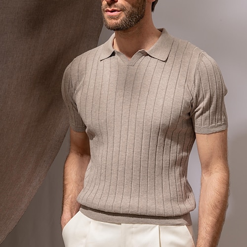 Plain Elastic Rib Knit Fabric Polo Shirt Neck Collar