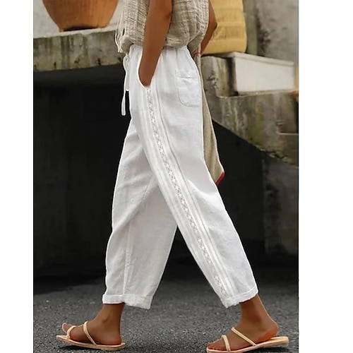 

Women's Linen Pants Baggy Pants Linen Cotton Blend Side Pockets Baggy Ankle-Length Black Summer