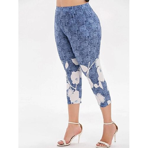 

Dame Leggings Svart Rød Blå Mote Fritid / hverdag Kalv lengde Midjekontroll Blomstret S M L XL