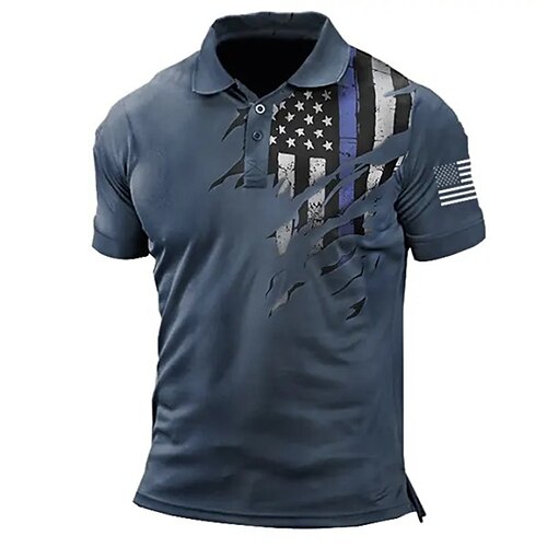 

Herre POLO T-skjorte Golf skjorte Grafiske trykk Amerikansk flagg Aftæpning Blå utendørs Gate Kort Erme Knapp ned Trykt mønster Klær Sport Mote Gatemote Designer