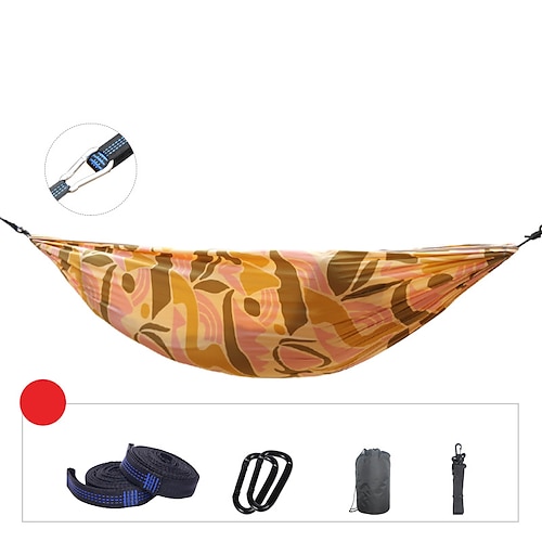 

Campinghängematte Außen Atmungsaktiv Atmungsaktivität tragbar Einstellbar flexibel Rasche Trocknung Nylon mit Karabinern und Baumgurten für 2 Personen Campen und Wandern Jagd Reisen Schwarz Gelb