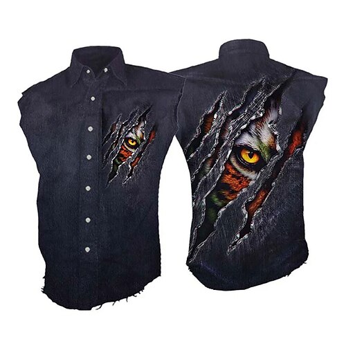 

Homme Chemise Lin Chemise tigre Imprimés Photos Patte Col rabattu bleu marine Extérieur Plein Air Sans Manches Bouton bas Imprimer Vêtement Tenue Lin Mode Vêtement de rue Design Décontractées