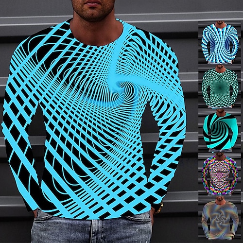 

Men's T shirt Tee Optical Illusion Graphic Prints Crew Neck A B C D E 3D Print Outdoor Street Long Sleeve Print Clothing Apparel Basic Sports Designer Casual