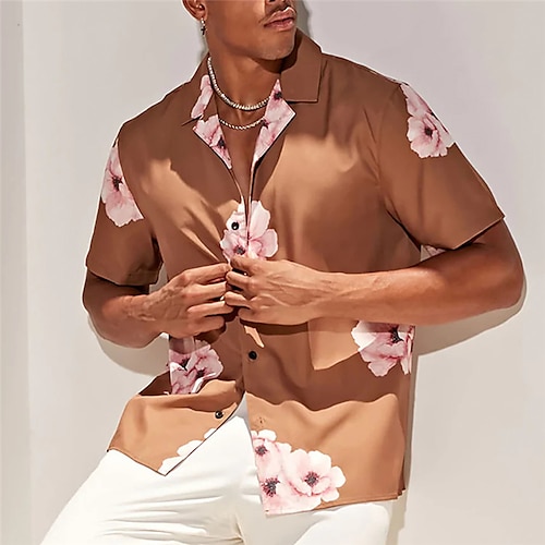 

Herren Hemd Hawaiihemd Sommerhemd Blumen Grafik-Drucke Kubanisches Halsband Khaki Casual Festtage Kurzarm Button-Down Bedruckt Bekleidung Sport Modisch Strassenmode Designer