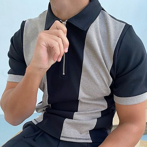 

Per uomo Polo Camicia da golf Golf Sportivo Informale Chiusura lampo quarto Manica corta Di tendenza Moderno Color Block Chiusura lampo quarto Simples Primavera estate Nero Polo