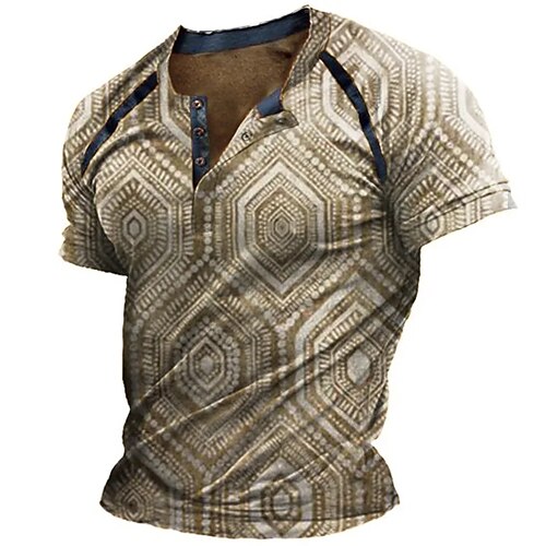 

Herre Henley-skjorte T-Shirts Grafisk Abstrakt Henley Tøj 3D-udskrivning udendørs Afslappet Kortærmet Patchwork Knap ned Mode Bekvem