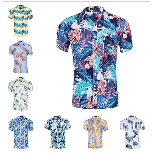 

Herren Hemd Hawaiihemd Sommerhemd Blumen Blätter Umlegekragen Hellgelb Weiß Gelb Marineblau Blau Outdoor Strasse Kurze Ärmel Button-Down Bedruckt Bekleidung Tropisch Modisch Hawaiianisch Designer