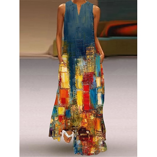 

vestito lungo maglione delle donne maxi vestito maglione vestito maglione casuale altalena vestito maglione una linea abito maglione grafica astratta moda romantica vacanza quotidiana tasca stampa