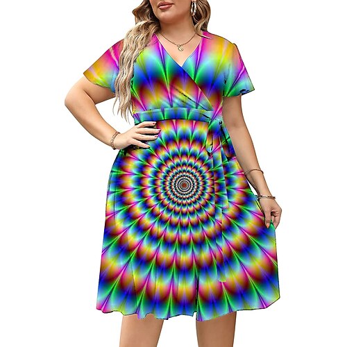 

Per donna Plus Size Abito casual Abito linea A 3D Print Vestito longuette Manica corta Stampa A V Romantico Appuntamento Verde Estate Primavera L XL XXL 3XL 4XL