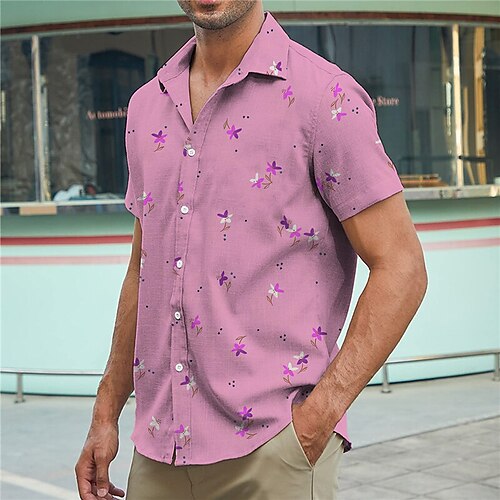 

Herren Hemd Blumen Grafik-Drucke Umlegekragen Rosa Grau Strasse Casual Kurze Ärmel Button-Down Bedruckt Bekleidung Modisch Strassenmode Designer Weich