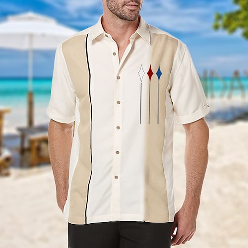 

Hombre Camisa A Rayas Estampados Geometría Cuello Vuelto Blanco Rosa Azul Piscina Morado Verde Trébol Calle Casual Mangas cortas Abotonar Estampado Ropa Moda Ropa de calle Design Suave