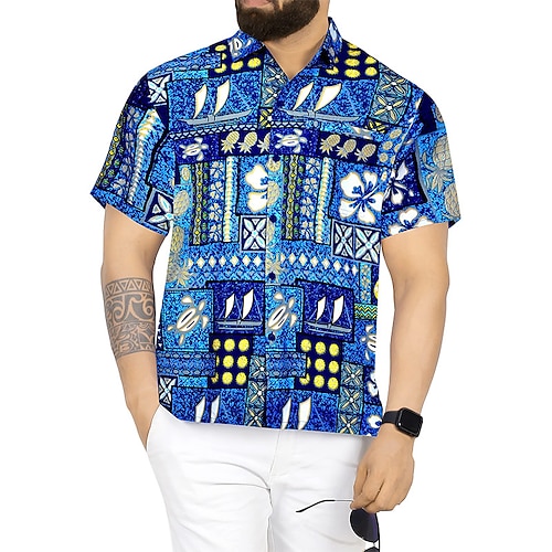 

Homens Camisa Social Camisa havaiana Bloco de cor Coqueiro Estampas Abstratas Vintage Aberto para a Lateral Azul Rua Casual Manga Curta Botão para baixo Imprimir Roupa Moda Roupa de rua Designer Macia