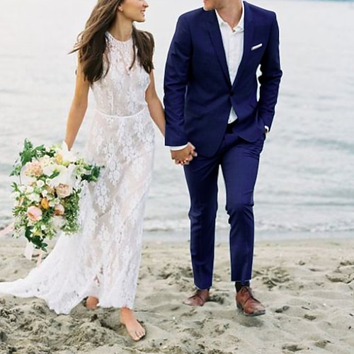 

Blu Uomo Matrimonio in spiaggia Abiti Set da 2 pezzi Tinta unita Taglio sartoriale Monopetto - 1 bottone 2023