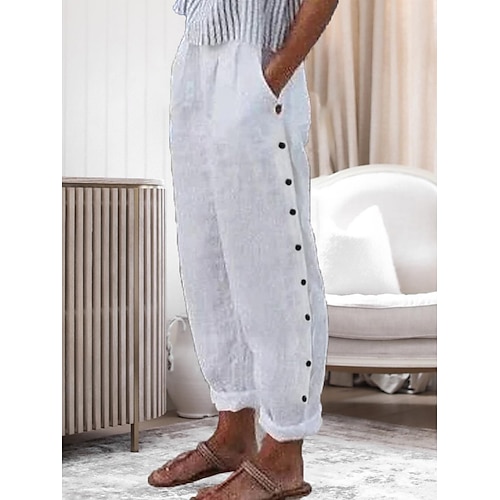 

Women's Plus Size Loungewear Pants Pure Color Simple Casual Comfort Home Daily Vacation Polyester Breathable Pant Pocket Summer Spring White